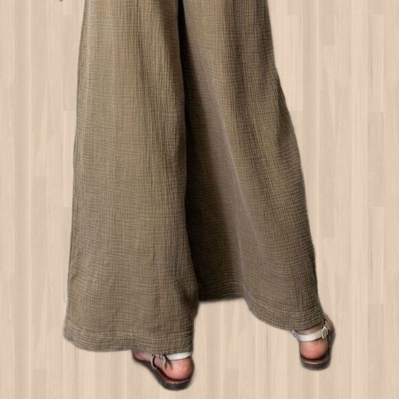 EASEL "Here I Am" Mineral Washed Wide Leg Jumpsuit Adjustable Tie Straps Pockets - Picture 8 of 16